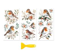 Peacoblue Rub on Transfer Decal Sticker for Furniture Craft Decor 6"x12" Robin and Flower Wreath, 3Pcs Waterproof UV DTF Transfer for Drawer Dresser Glass Porcelain Wood Plastic Window