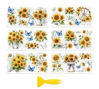 Peacoblue Rub on Transfer Decal Sticker for Furniture Craft Decor 6"x12" Sunflowers with A Full Background, 6Pcs Waterproof UV DTF Transfer for Drawer Dresser Glass Porcelain Wood Plastic