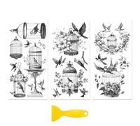 Peacoblue Rub on Transfer Decal Sticker for Furniture Craft Decor 6"x12" Vintage Black and White Birdcage, 3Pcs Waterproof UV DTF Transfer for Drawer Dresser Glass Porcelain Wood Plastic Window