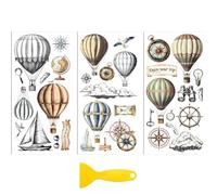 Peacoblue Rub on Transfer Decal Sticker for Furniture Craft Decor 6"x12" Vintage Hot Air Balloon and Compass, 3Pcs Waterproof UV DTF Transfer for Drawer Dresser Glass Porcelain Wood Plastic Window