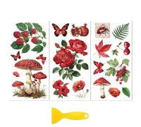 Peacoblue Rub on Transfer Decal Sticker for Furniture Craft Decor 6"x12" Vintage Red Forest and Flower, 3Pcs Waterproof UV DTF Transfer for Drawer Dresser Glass Porcelain Wood Plastic