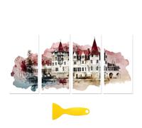 Peacoblue Rub on Transfer Decal Sticker for Furniture Craft Decor 6"x12" Watercolor Town, 4Pcs Waterproof UV DTF Transfer for Drawer Dresser Glass Porcelain Wood Plastic Window