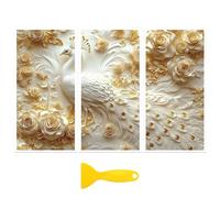 Peacoblue Rub-On Transfer Decal Sticker for Furniture Craft Decor 6"x12" White Peacock Relief Pattern, 3Pcs Waterproof UV DTF Transfer for Drawer, Dresser, Glass, Porcelain, Wood, Plastic