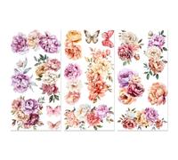 Peacoblue Rub on Transfer Decal Sticker French Peonies for Furniture Craft 6"x12", 3Pcs Vibrant Spring Floral Waterproof UV DTF Transfer Sticker for Dresser Lingerie Chests Drawer Glass Porcelain Wood