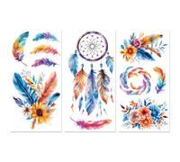Peacoblue Rub on Transfer Decals for Furniture Craft Decor Colorful Feather Dreamcatcher Flowers 6"x12", 3Pcs Waterproof UV DTF Transfer Sticker for Dresser Lingerie Chests Drawer Glass Porcelain Wood