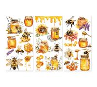 Peacoblue Rub on Transfer Decals for Furniture Crafts 6"x12", 3Pcs Bees and Honey Waterproof UV DTF Transfer Decals Sticker for Dresser Lingerie Chests Drawer Glass Porcelain Wood