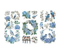 Peacoblue Rub on Transfer Decals for Furniture Crafts 6"x12", 3Pcs Blue Bird with Hydrangea Waterproof UV DTF Transfer Decals Sticker for Dresser Lingerie Chests Drawer Glass Porcelain Wood