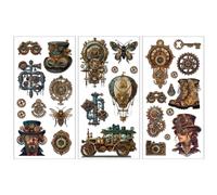 Peacoblue Rub on Transfer Decals for Furniture Crafts 6"x12", 3Pcs Steampunk Style Waterproof UV DTF Transfer Decals Sticker for Dresser Lingerie Chests Drawer Glass Porcelain Wood