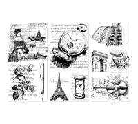 Peacoblue Rub on Transfer Decals for Furniture Crafts 6"x12", 3Pcs Vintage Words and Building Waterproof UV DTF Transfer Decals Sticker for Dresser Lingerie Chests Drawer Glass Porcelain Wood