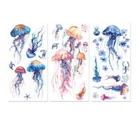 Peacoblue Rub on Transfer Decals for Furniture Crafts Colorful Jellyfish Decor 6"x12", 3Pcs Waterproof UV DTF Transfer Decals Sticker for Dresser Lingerie Chests Drawer Glass Porcelain Wood Plastic