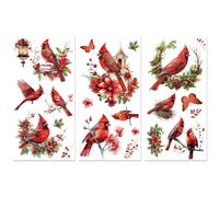 Peacoblue Rub on Transfer Decals for Furniture Crafts Decor 6"x12", 3Pcs Christmas Cardinal Birds Waterproof UV DTF Transfer Sticker for Dresser Lingerie Chests Drawer Glass Porcelain Wood Plastic
