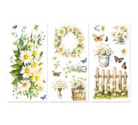 Peacoblue Rub on Transfer Decals for Furniture Crafts Decor 6"x12", 3Pcs Daisy and Butterflies Waterproof UV DTF Transfer Decals Sticker for Dresser Lingerie Chests Drawer Glass Porcelain Wood Plastic