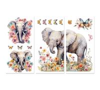 Peacoblue Rub on Transfer Decals for Furniture Crafts Decor 6"x12", 3Pcs Elephants and Flowers Waterproof UV DTF Transfer Decals Sticker for Dresser Lingerie Chests Drawer Glass Porcelain Wood Plastic