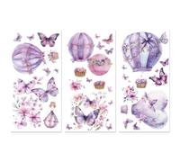 Peacoblue Rub on Transfer Decals for Furniture Crafts Decor 6"x12", 3Pcs Hot Air Balloon with Butterfly Waterproof UV DTF Transfer Sticker for Dresser Lingerie Chests Drawer Glass Porcelain Wood