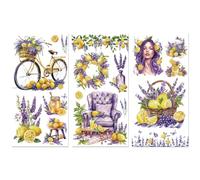 Peacoblue Rub on Transfer Decals for Furniture Crafts Decor 6"x12", 3Pcs Lemon and Lavender Waterproof UV DTF Transfer Decals Sticker for Dresser Lingerie Chests Drawer Glass Porcelain Wood Plastic