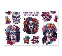 Peacoblue Rub on Transfer Decals for Furniture Crafts Decor 6"x12", 3Pcs Skeleton Lady Waterproof UV DTF Transfer Sticker for Day of The Dead, Dresser Lingerie Chests Drawer Glass Porcelain Wood