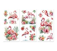 Peacoblue Rub on Transfer Decals for Furniture Crafts Decor 6"x12", 3Pcs Tropical Flamingo Waterproof UV DTF Transfer Decals Sticker for Dresser Lingerie Chests Drawer Glass Porcelain Wood Plastic