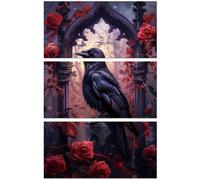 Peacoblue Rub on Transfer Decals for Furniture Crafts Decor 6"x12" Gothic Crow with Roses, 3Pcs Waterproof UV DTF Transfer Sticker for Lingerie Chests Drawer Dresser Glass Porcelain Wood Plastic