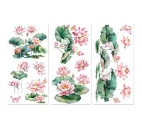Peacoblue Rub on Transfer Decals for Furniture Crafts Decor 6"x12" Lotus and Leaf, 3Pcs Waterproof UV DTF Transfer Sticker for Lingerie Chests Drawer Dresser Glass Porcelain Wood Plastic