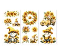 Peacoblue Rub on Transfer Decals for Furniture Crafts Decor 6"x12" Sunflower and Gnome, 3Pcs Waterproof UV DTF Transfer Sticker for Lingerie Chests Drawer Dresser Glass Porcelain Wood Plastic