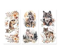 Peacoblue Rub on Transfer Decals for Furniture Crafts Decor Wolf with Flowers and Moon 6"x12", 3Pcs Waterproof UV DTF Transfer Sticker for Dresser Lingerie Chests Drawer Glass Porcelain Wood Plastic
