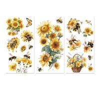 Peacoblue Rub on Transfer Sticker for Furniture Crafts Decor 15x30cm Bees and Sunflowers, 3Pcs Waterproof UV DTF Transfer for Lingerie Chests Drawer Dresser Glass Porcelain Wood Plastic