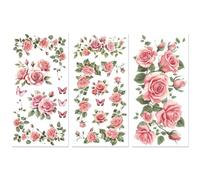 Peacoblue Rub on Transfer Sticker for Furniture Crafts Decor 15x30cm Pink Rose Vine, 3Pcs Waterproof UV DTF Transfer Sticker for Lingerie Chests Drawer Dresser Glass Porcelain Wood Plastic