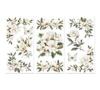 Peacoblue Rub on Transfer Sticker for Furniture Crafts Decor 15x30cm White Magnolia Corner, 3Pcs Waterproof UV DTF Transfer for Lingerie Chests Drawer Dresser Glass Porcelain Wood Plastic