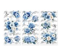 Peacoblue Rub on Transfer Sticker for Furniture Crafts Decor 6"x12" Blue Flowers and Music Notation, 3Pcs Waterproof UV DTF Transfer for Lingerie Chests Drawer Dresser Glass Porcelain Wood Plastic