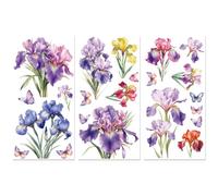 Peacoblue Rub on Transfer Sticker for Furniture Crafts Decor 6"x12" Colorful Iris and Butterfly, 3Pcs Waterproof UV DTF Transfer for Lingerie Chests Drawer Dresser Glass Porcelain Wood Plastic