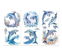 Peacoblue Rub on Transfer Sticker for Furniture Crafts Decor 6"x12" Dolphins with Ocean, 3Pcs Waterproof UV DTF Transfer for Lingerie Chests Drawer Dresser Glass Porcelain Wood Plastic