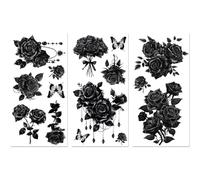 Peacoblue Rub on Transfer Sticker for Furniture Crafts Decor 6"x12" Gothic Black Roses, 3Pcs Waterproof UV DTF Transfer for Lingerie Chests Drawer Dresser Glass Porcelain Wood Plastic