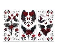 Peacoblue Rub on Transfer Sticker for Furniture Crafts Decor 6"x12" Gothic Black Wings with Red, 3Pcs Waterproof UV DTF Transfer for Lingerie Chests Drawer Dresser Glass Porcelain Wood Plastic