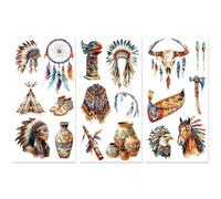 Peacoblue Rub on Transfer Sticker for Furniture Crafts Decor 6"x12" Indian Native American Series, 3Pcs Waterproof UV DTF Transfer for Lingerie Chests Drawer Dresser Glass Porcelain Wood Plastic