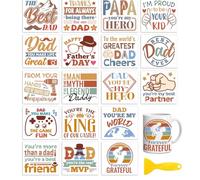 Peacoblue Rub on Transfers for Crafts,18 Sheets 3.9 x 3.6 Inch Watercolor Decals Transfer Stickers Best Dad for DIY Glass Cup