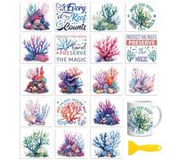 Peacoblue Rub on Transfers for Crafts,18 Sheets 3.9 x 3.6 Inch Watercolor Decals Transfer Stickers Corals for DIY Glass Cup