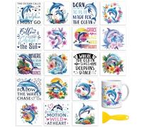 Peacoblue Rub on Transfers for Crafts,18 Sheets 3.9 x 3.6 Inch Watercolor Decals Transfer Stickers Dolphin for DIY Glass Cup