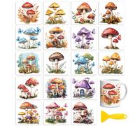 Peacoblue Rub on Transfers for Crafts,18 Sheets 3.9 x 3.6 Inch Watercolor Decals Transfer Stickers Mushroom for DIY Glass Cup