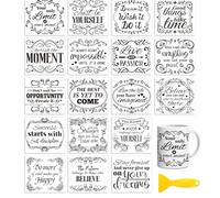 Peacoblue Rub on Transfers for Crafts,18 Sheets 3.9 x 3.6 Inch Watercolor Decals Transfer Stickers Retro and Inspirational Quotes for DIY Glass Cup