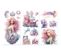 Peacoblue Rub on Transfers for Crafts 3Pcs 15cmx30cm Colorful Mermaid Ocean World, UV DTF Waterproof Pink Furniture Transfer for Chest of Drawer Dresser Glass Porcelain Wood Plastic