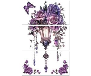 Peacoblue Rub on Transfers for Crafts 3Pcs 15cmx30cm Purple Street Lantern and Roses, UV DTF Waterproof Oriental Furniture Transfer for Chest of Drawer Dresser Glass Porcelain Wood Plastic