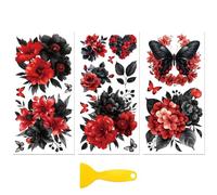 Peacoblue Rub on Transfers for Crafts 3Pcs Black and Red Flower 15cmx30cm, UV DTF Waterproof Furniture Transfer for Chest of Drawer Dresser Glass Porcelain Wood Plastic