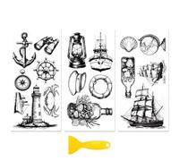 Peacoblue Rub on Transfers for Crafts 3Pcs Black Nautical Elements 15cmx30cm, UV DTF Waterproof Furniture Transfer for Chest of Drawer Dresser Glass Porcelain Wood Plastic