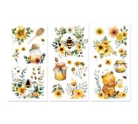Peacoblue Rub on Transfers for Crafts 3Pcs Flower and Bees 15cmx30cm, UV DTF Waterproof Washing Machine Japanese Furniture Transfer for Chest of Drawer Dresser Glass Porcelain Wood Plastic