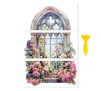 Peacoblue Rub on Transfers for Crafts 3Pcs Gothic Window with Flowers 15cmx30cm, UV DTF Waterproof Furniture Transfer for Chest of Drawer Dresser Porcelain Wood Glass Plastic