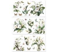 Peacoblue Rub on Transfers for Crafts 3Pcs Lotus 15cmx30cm, UV DTF Waterproof Oriental Furniture Transfer for Chest of Drawer Dresser Glass Porcelain Wood Plastic