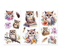 Peacoblue Rub on Transfers for Crafts 3Pcs Owl and Flowers 15cmx30cm, UV DTF Waterproof Japanese Furniture Transfer for Chest of Drawer Dresser Glass Porcelain Wood Plastic
