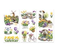 Peacoblue Rub on Transfers for Crafts 3Pcs Tulips and Landscape 15cmx30cm, UV DTF Waterproof Japanese Furniture Transfer for Chest of Drawer Dresser Glass Porcelain Wood Plastic