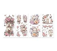 Peacoblue Rub on Transfers for Crafts 4Pcs Vintage Birdcage 15cmx30cm, UV DTF Waterproof Pink Furniture Transfer for Chest of Drawer Dresser Glass Porcelain Wood Plastic