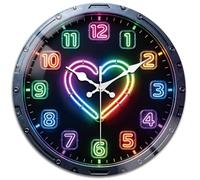 peacoblue Silent Wall Clock 12 Inch 3D Neon Heart Living Room Kitchen
